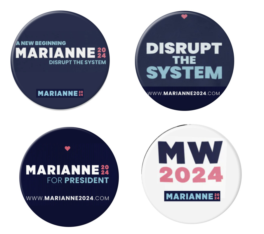 Marianne Williamson for President buttons - MW 2024 pins (2.25 inches)