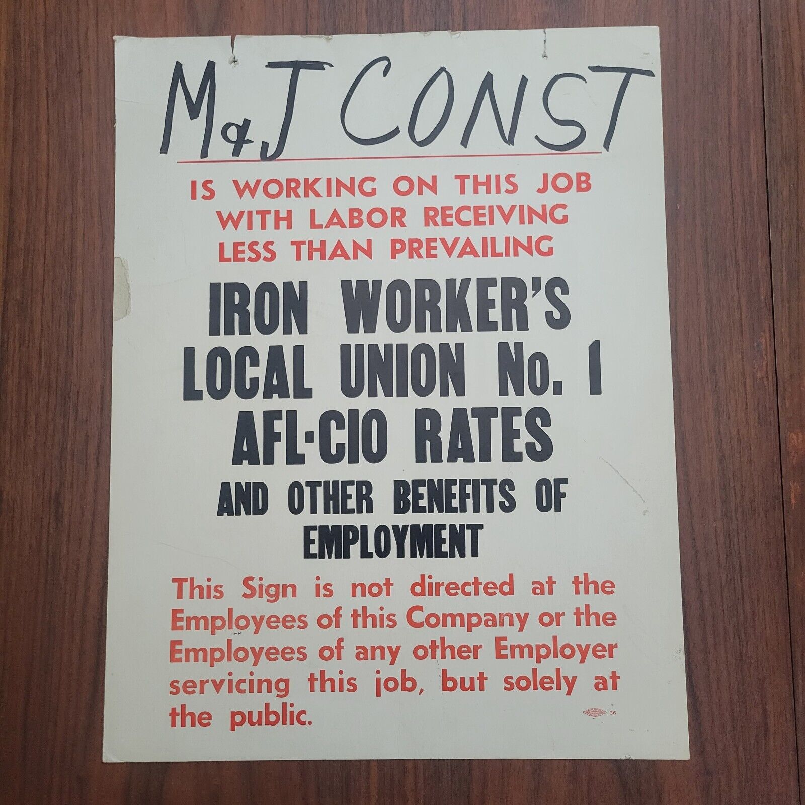 Vintage 1970s Iron Workers Union Chicago Strike Used Sign Local No 1