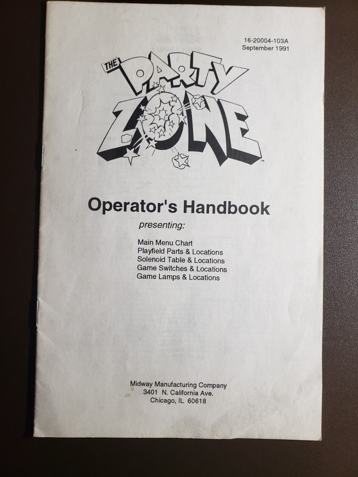 Bally THE PARTY ZONE Original Pinball Operator\'s Handbook Manual