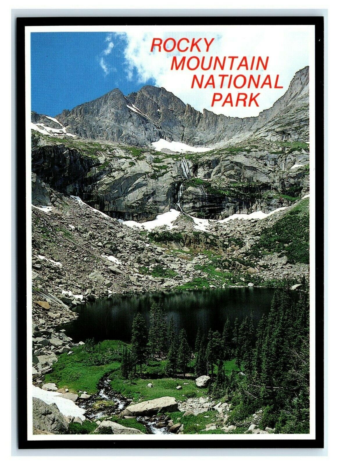 Postcard Black Lake & McHenry\'s Peak, Rocky Mountain National Park CO K19