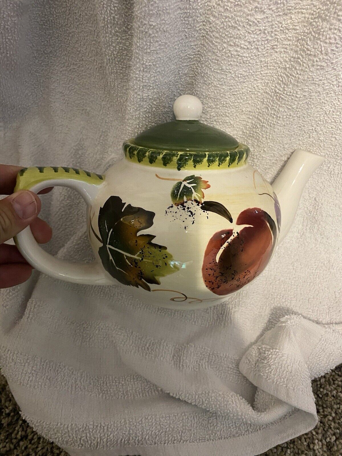 VINTAGE Teapot, Colorful Fruit and Leaves