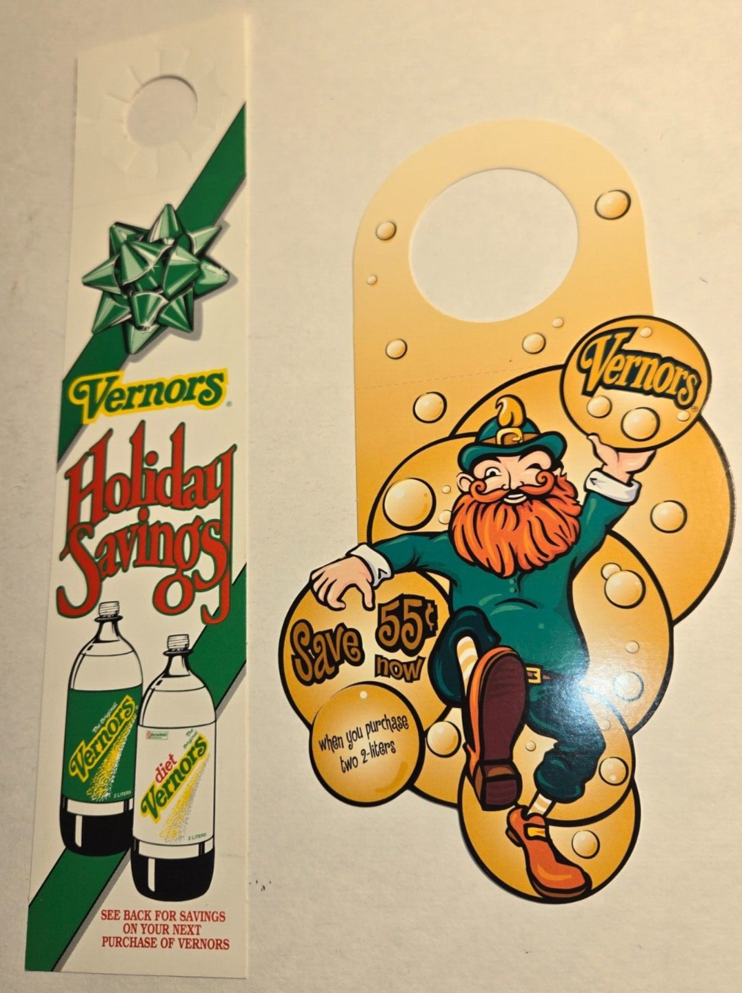 Pair VERNORS Ginger Ale BOTTLE HANG TAGS1993&2003GNOME Holiday Ham Recipe 55¢Off