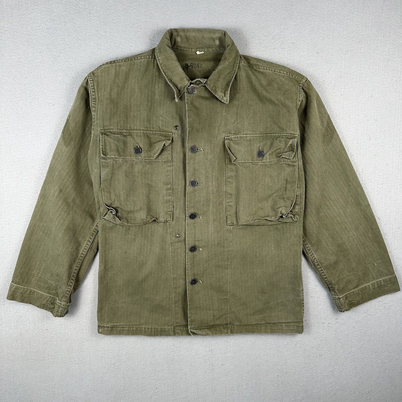 WW2 US Army HBT Jacket Shirt 13 Star 2nd Pattern Pleated Pockets 34r Private