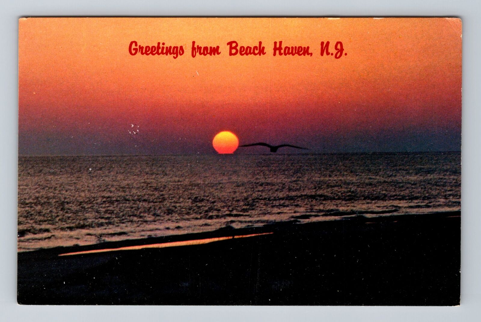 Beach Haven NJ-New Jersey, Scenic Greetings, Sunset on Beach Vintage Postcard