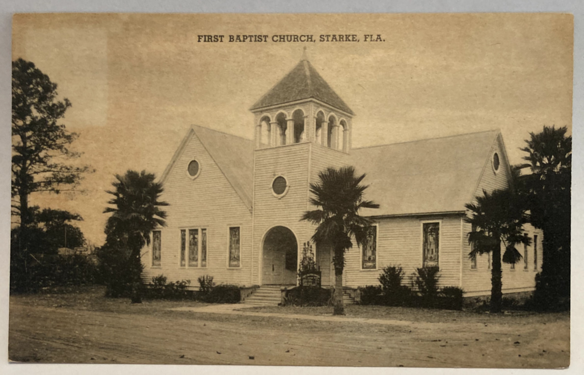 First Baptist Church, Starke, Fla. Florida FL Carpenter\'s Drug Store Postcard