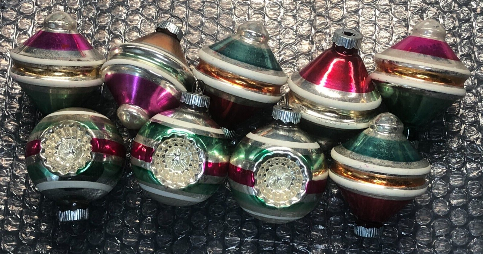 Shiny Brite Mercury Glass 6 Lantern & 3 Indent Christmas Ornaments Vintage Lot 9