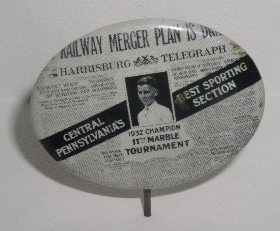 1932 Harrisburg Telegraph Marble Tournament 11 th Annual Celluloid Pinback