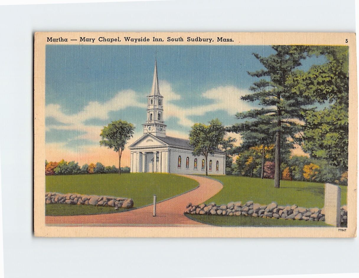 Postcard Martha Mary Chapel Wayside Inn South Sudbury Massachusetts USA