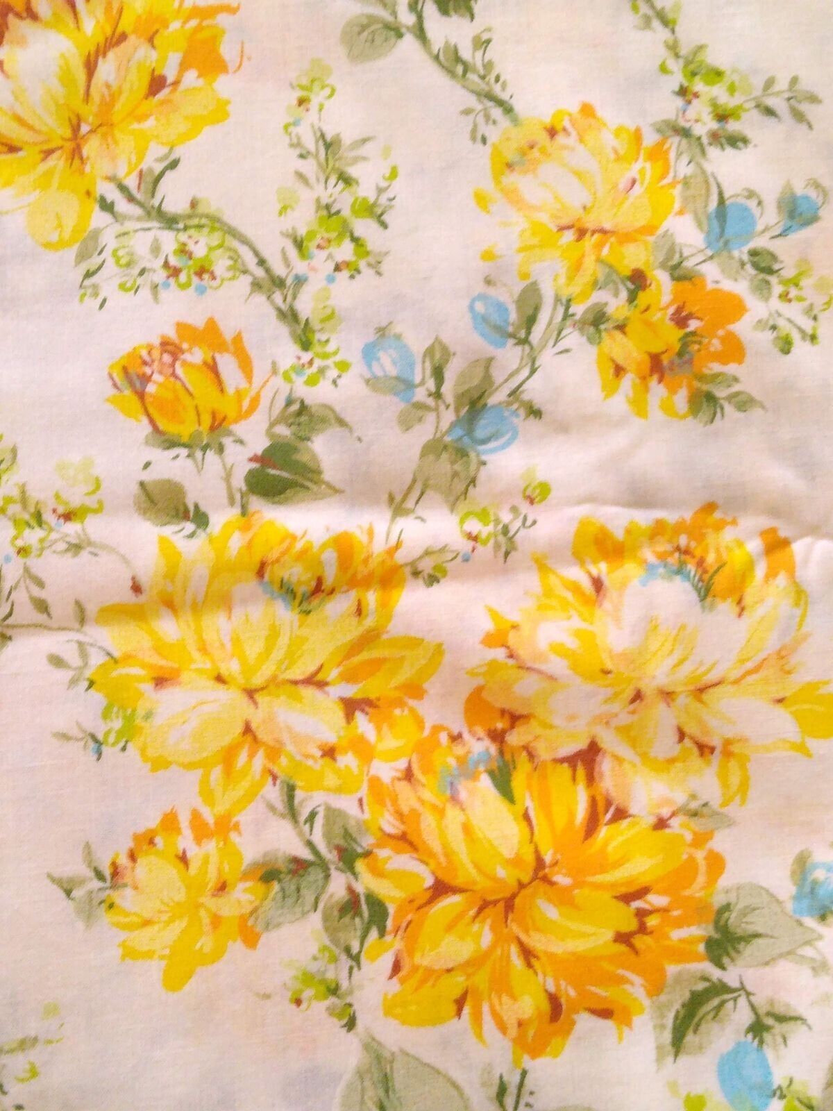VINTAGE TWIN FLAT SHEET yellow blue orange floral flowers Pequot euc made in USA
