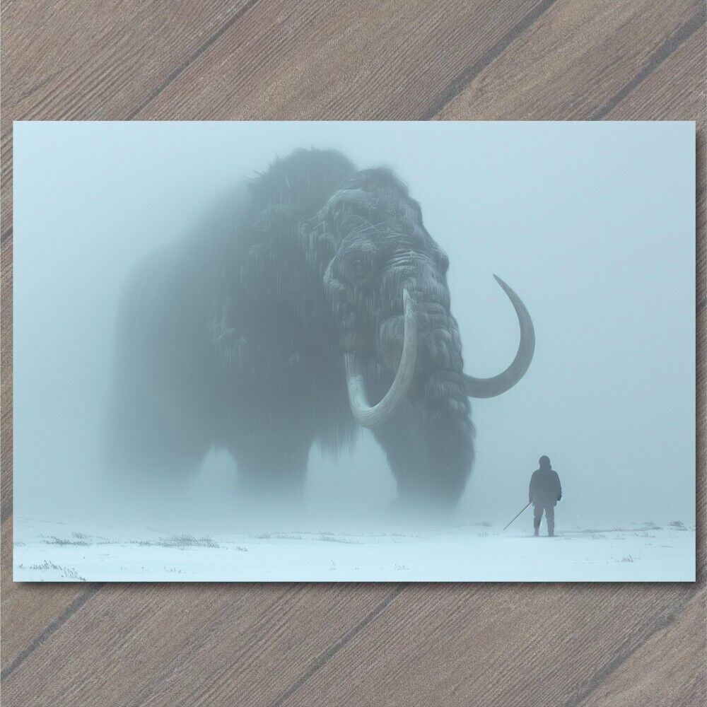 POSTCARD Woolly Mammoth Elephant Snowy Weird Vibe Strange Unusual Creepy Human