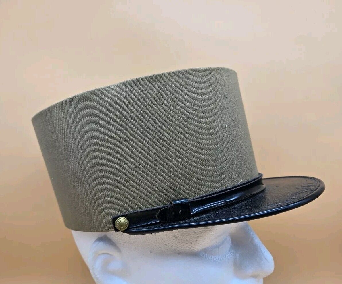 Vintage French Kepi Military Officer Hat Scecam Bernay Tan Black Size 56