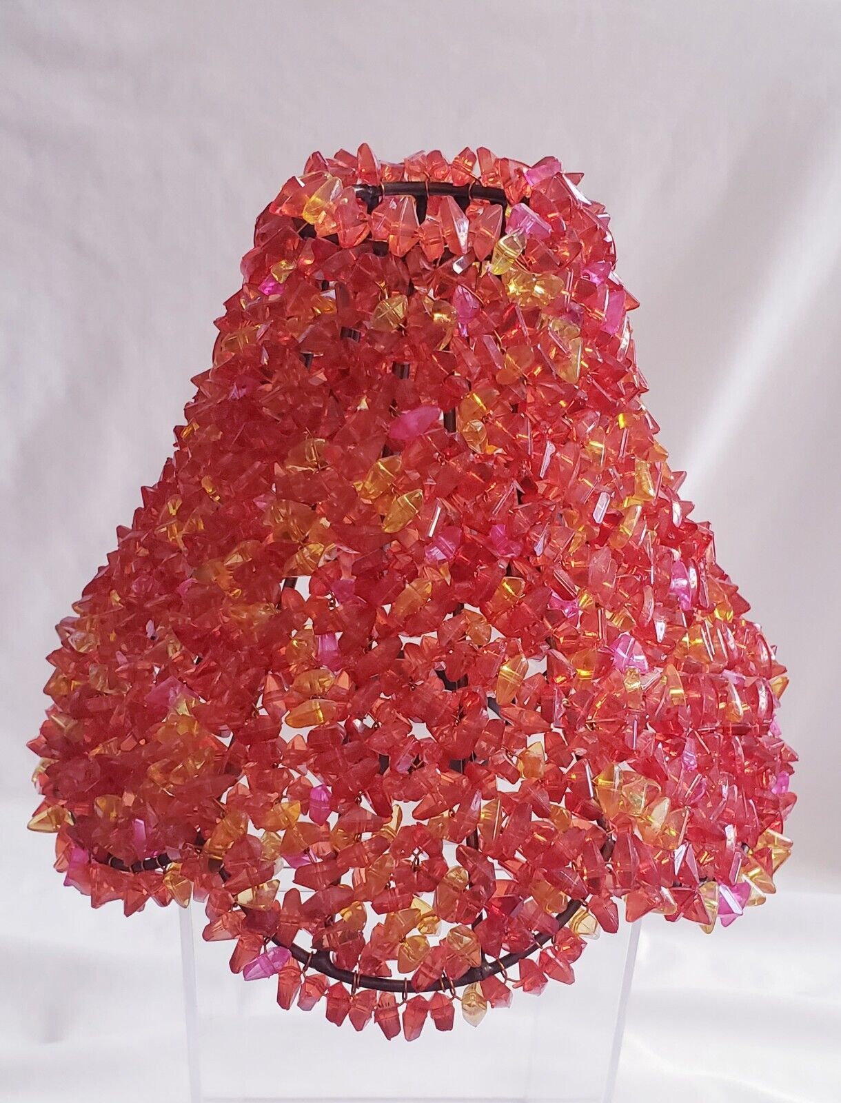 Stunning Vintage Glass Chip Bead Lampshade Red Orange Pink Yellow Slip Tulip Med