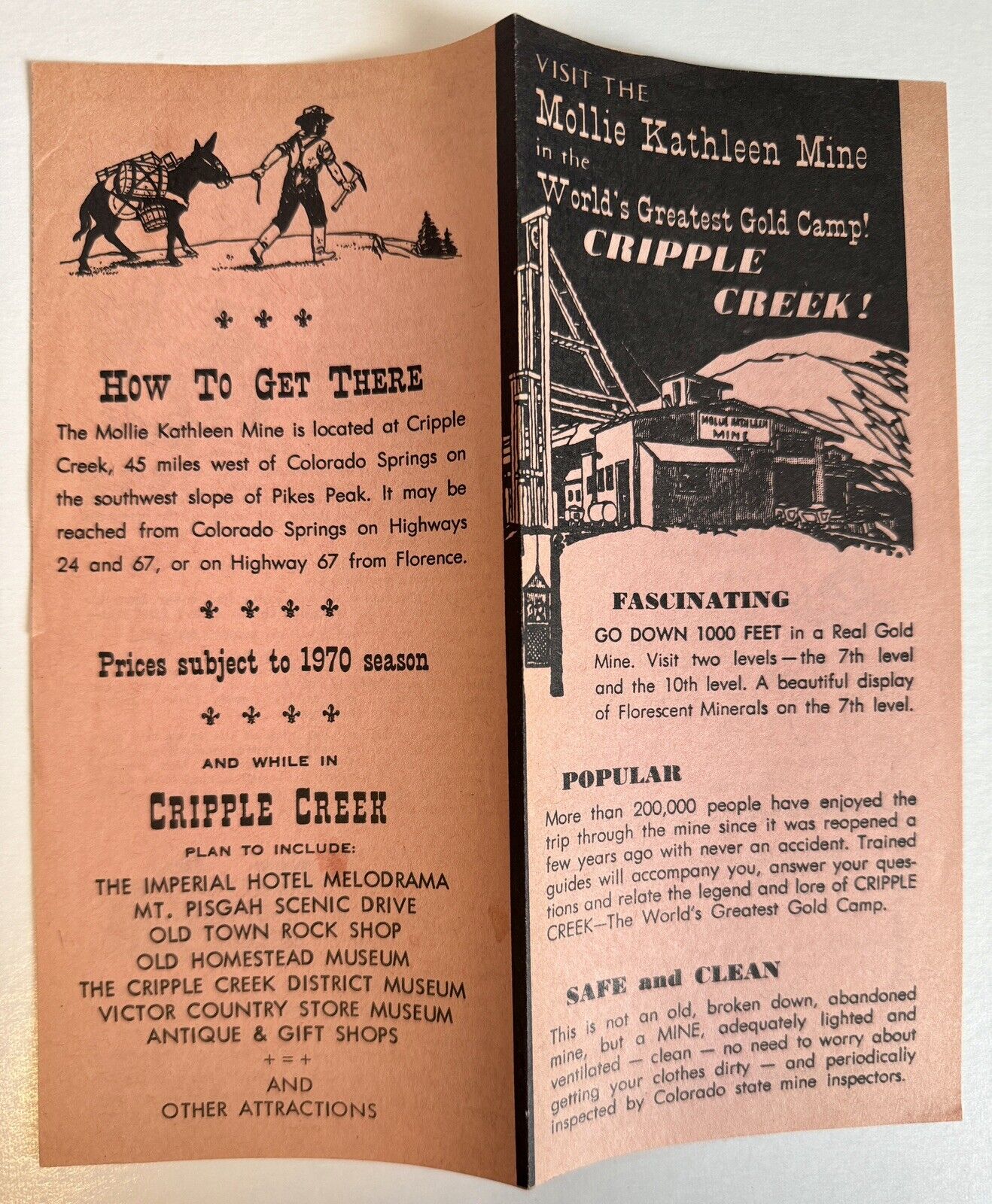 Cripple Creek CO Brochure Mollie Kathleen Mine 1970 Vintage Collectible Colorado