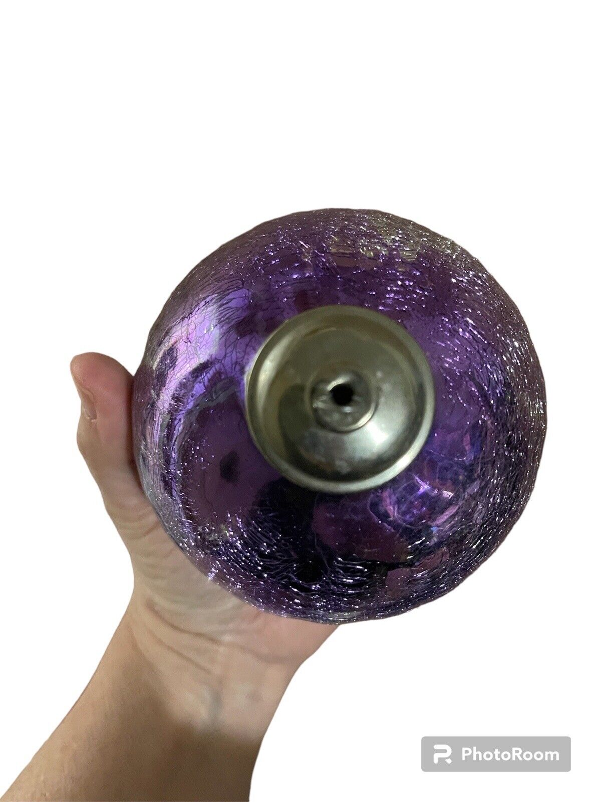 Vintage Large Handblown Purple Crackle Mercury Glass Ornament 3.5”