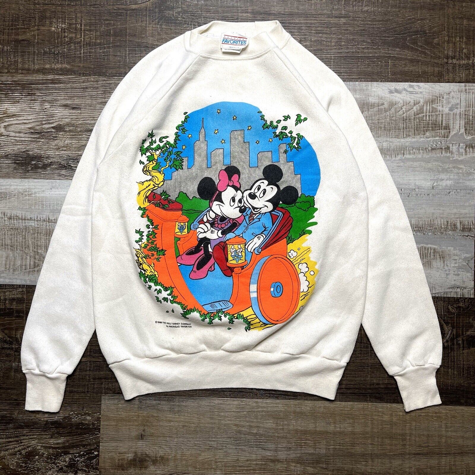 Vintage Disney Mickey Minnie Mouse 90s Carriage White 80s Ragland Style Sweater