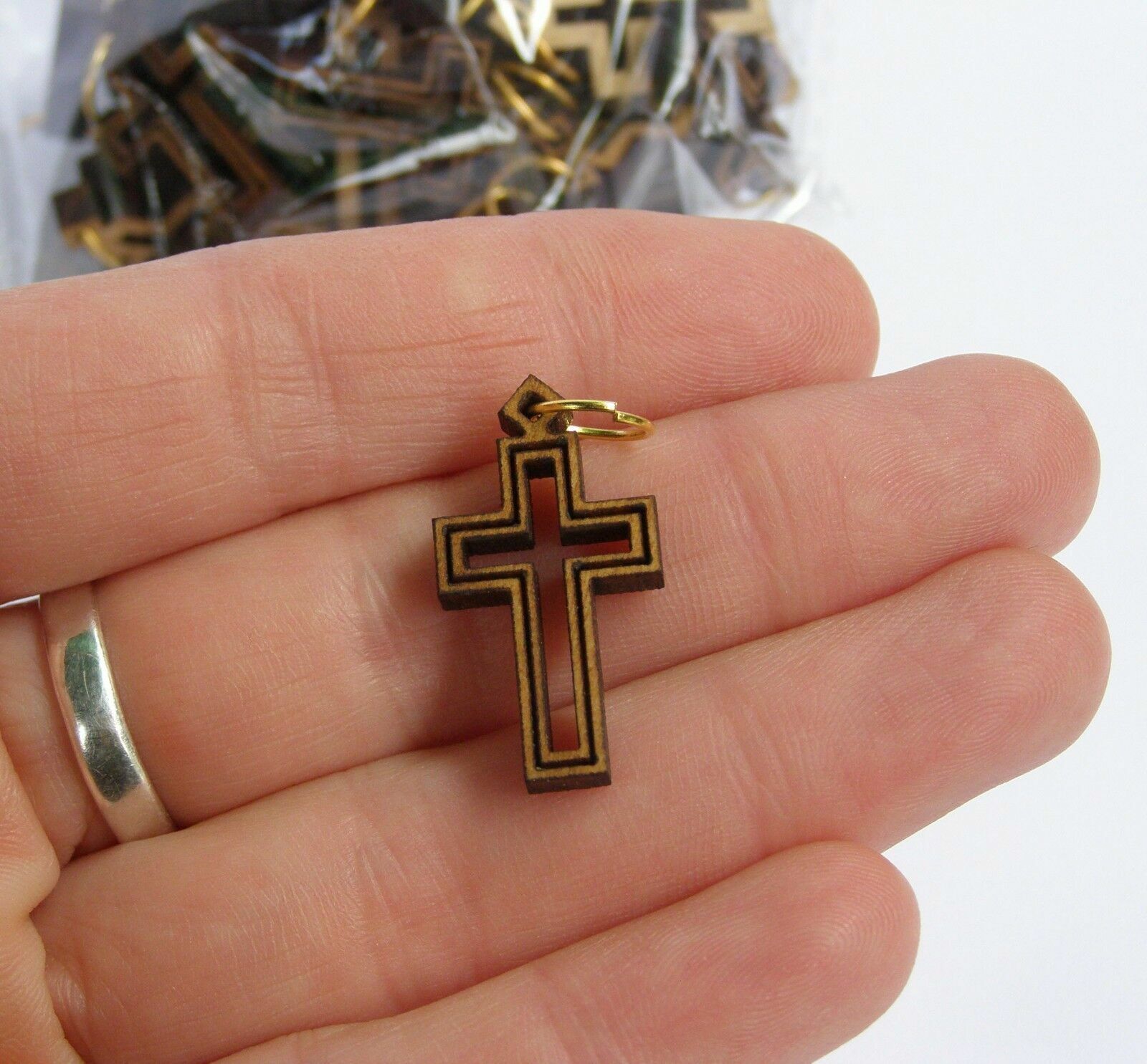 50 PCS Olive Wood Small Crosses Rosary Pendants Handmade Holy land Bethlehem