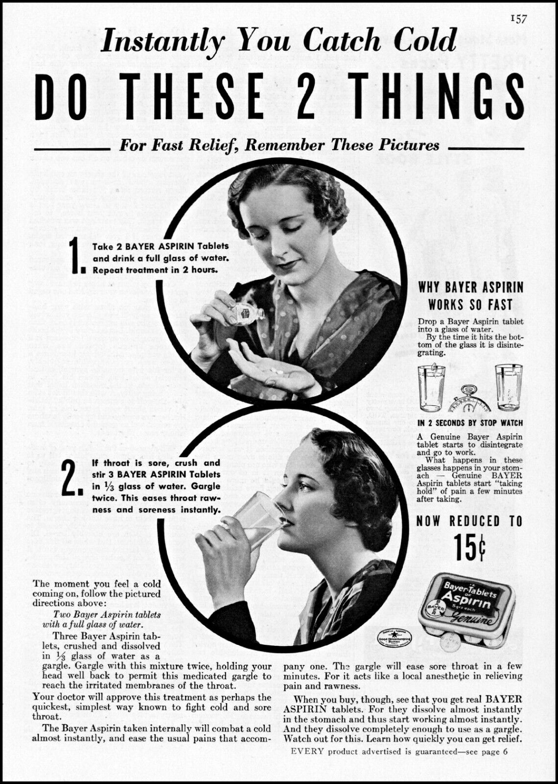 1936 Woman taking medicine Bayer aspirin tablets vintage photo Print Ad ads35