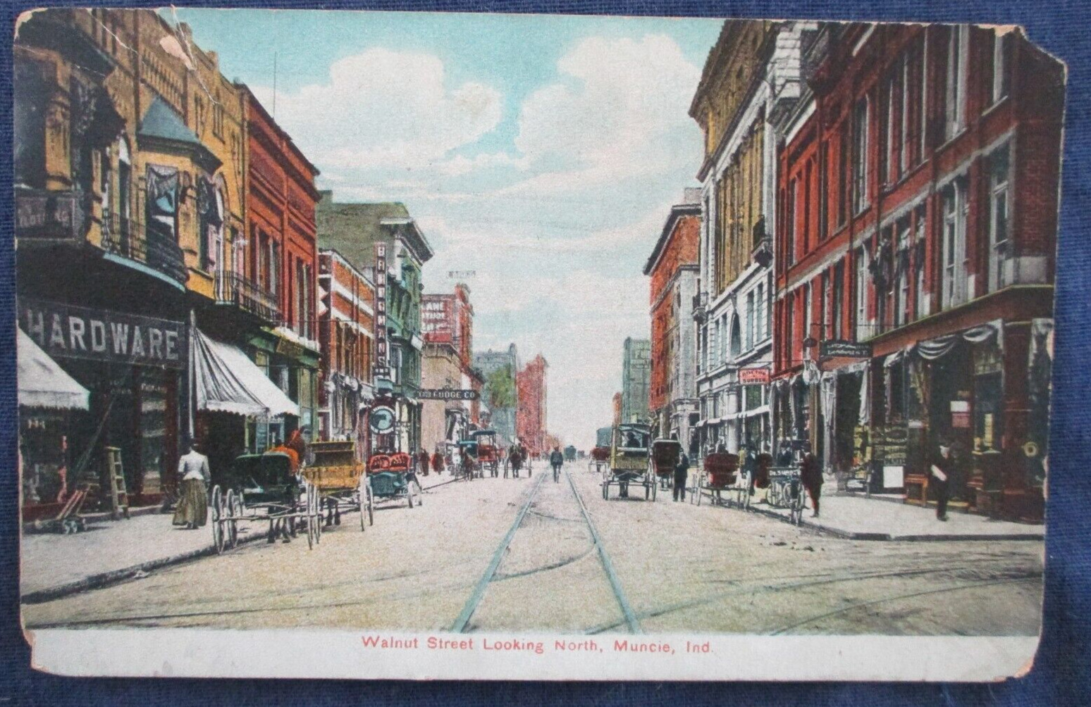 1910 Muncie Indiana Walnut Street Postcard & Cancel