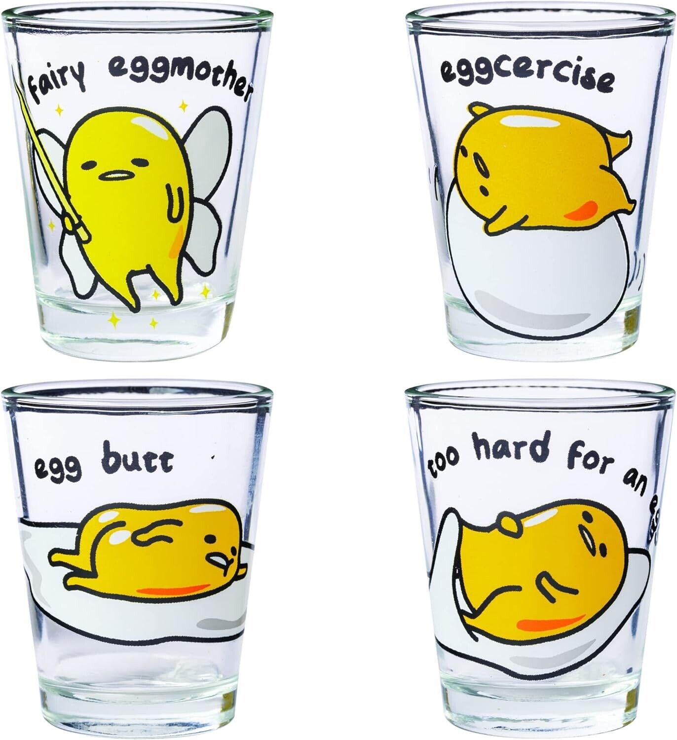 Sanrio Gudetama Shotglass Set 4pc Mini Glasses Lazy Egg Cute - NEW