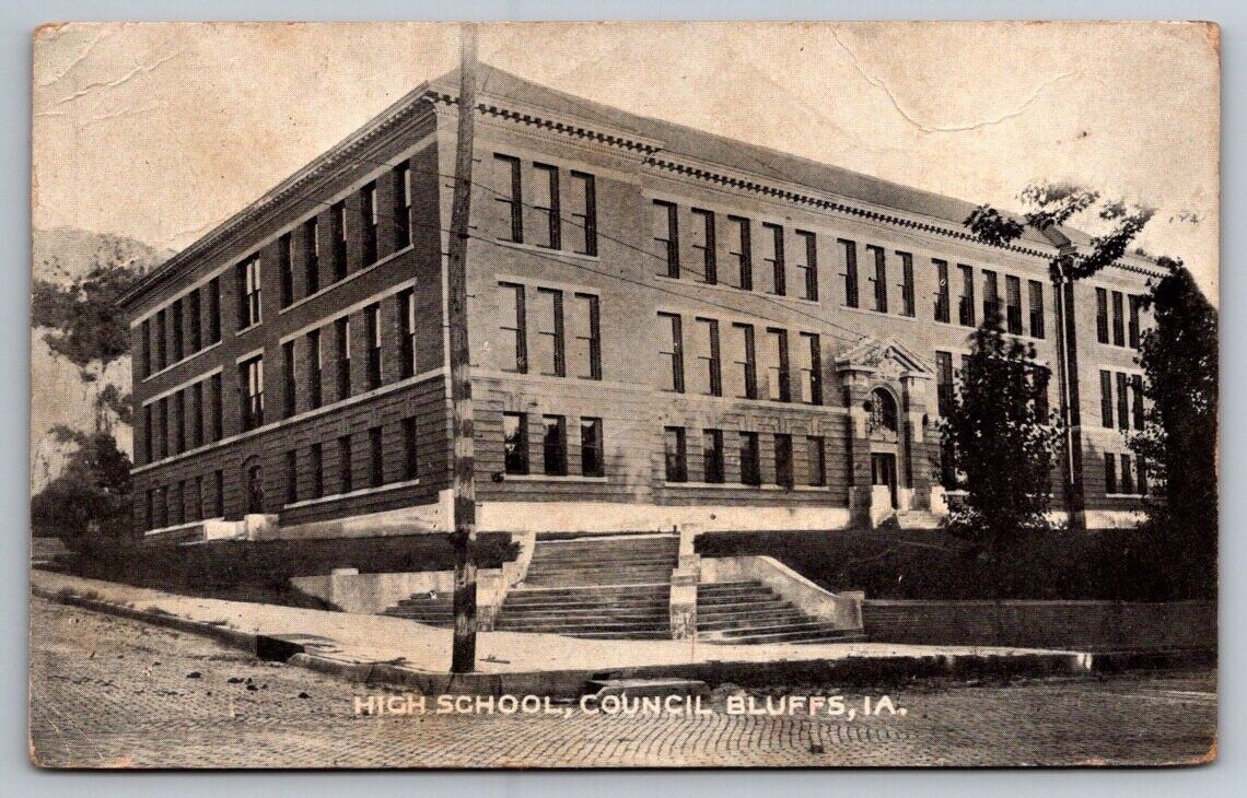 Council Bluffs IA Iowa Postcard High School Pottawattamie CO JG McCrorey & Co PC