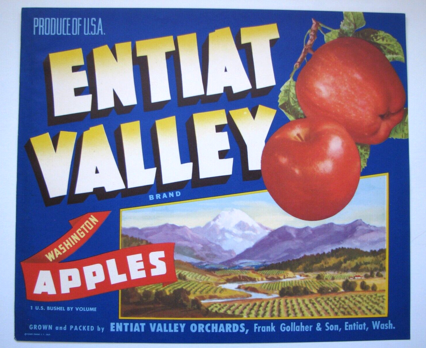 Original scarce ENTIAT VALLEY apple crate label Entiat WA Frank Gollaher & Son