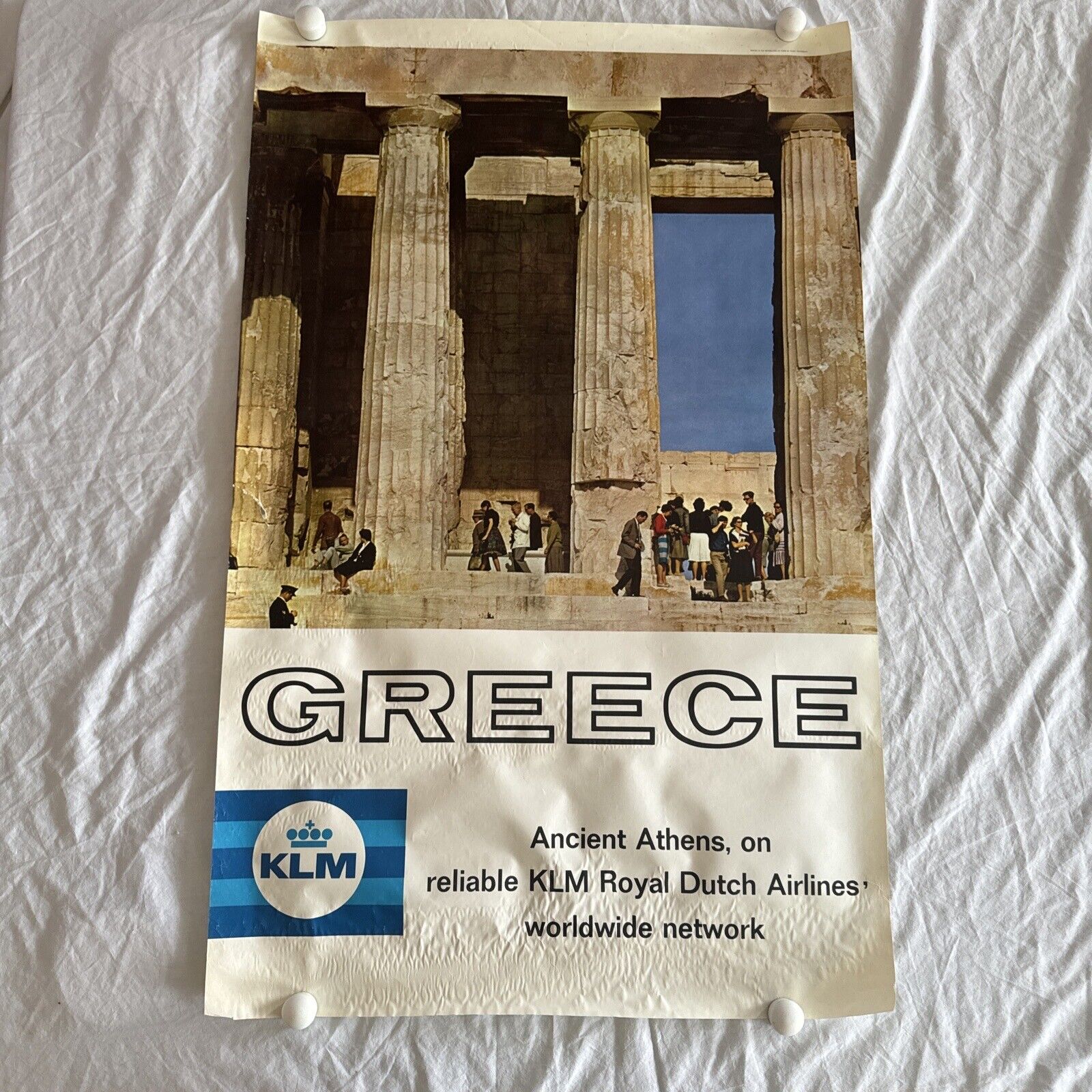 Original KLM Royal Dutch Airlines Greece Poster Rolled 25x40” Vintage Rare