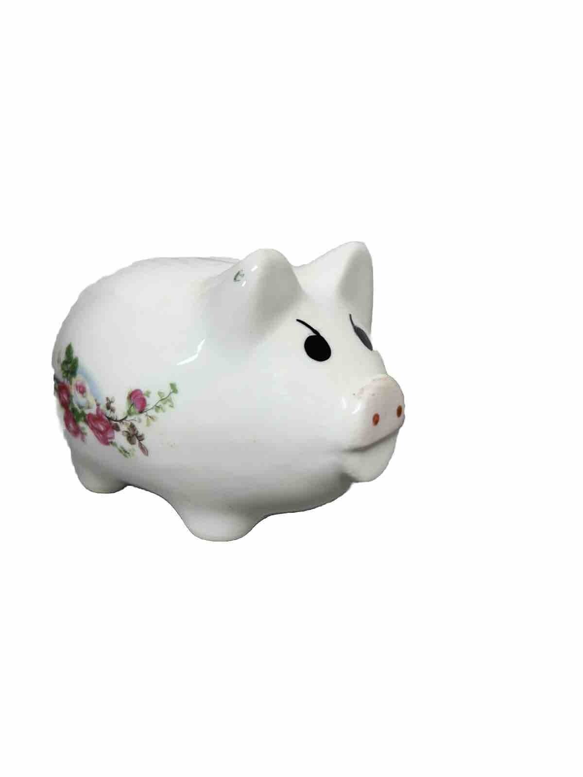 White Floral Ceramic Pig, Piggy Bank