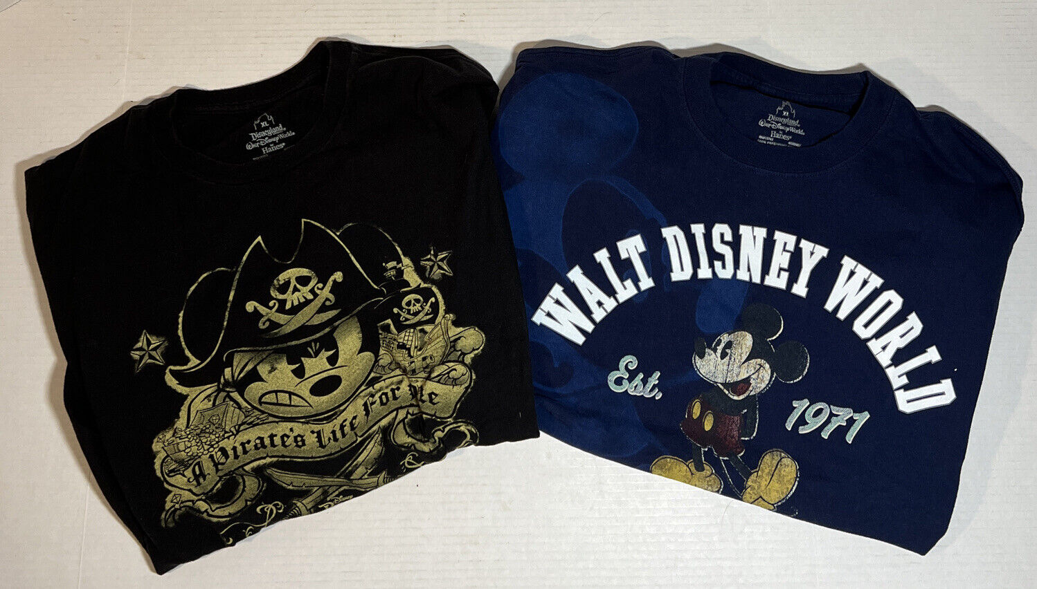 Mickey Mouse Disney “A Pirate’s Life For Me” & “Walt Disney World 1971” Tshirt L