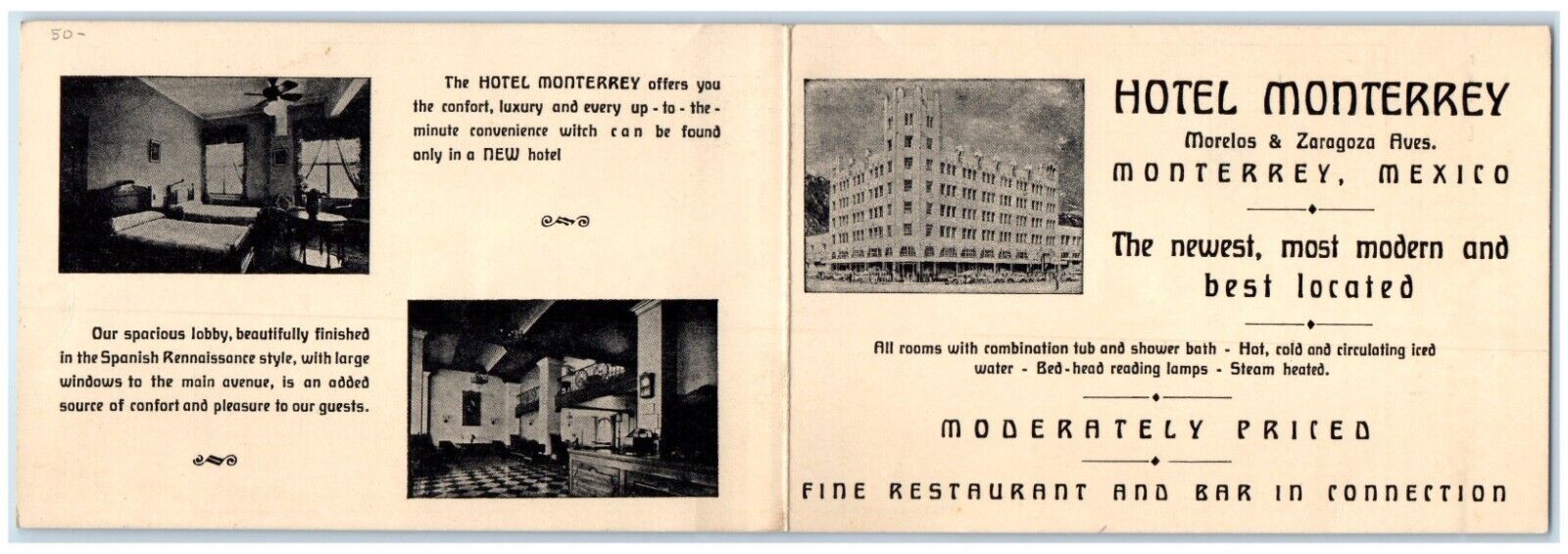 Monterey Mexico Postcard Hotel Monterey Building Map Multiview Unposted Antique