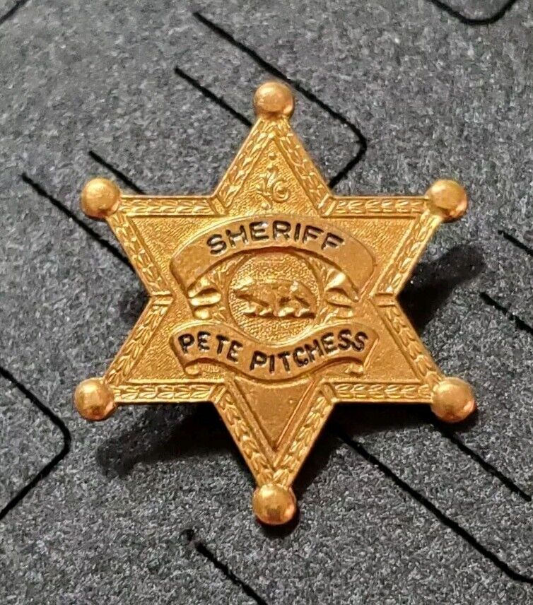RARE Obsolete Los Angeles County Sheriff Pete Pitchess Pin 6 Point Star 1.5\