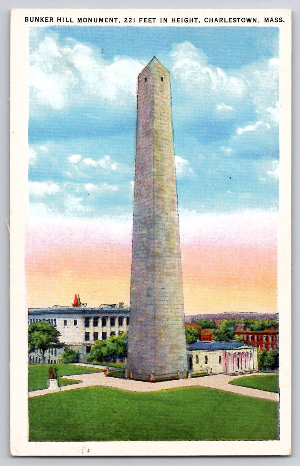 Bunker Hill Monument 221 Feet Tall Charleston MA WB Postcard c1920\'s