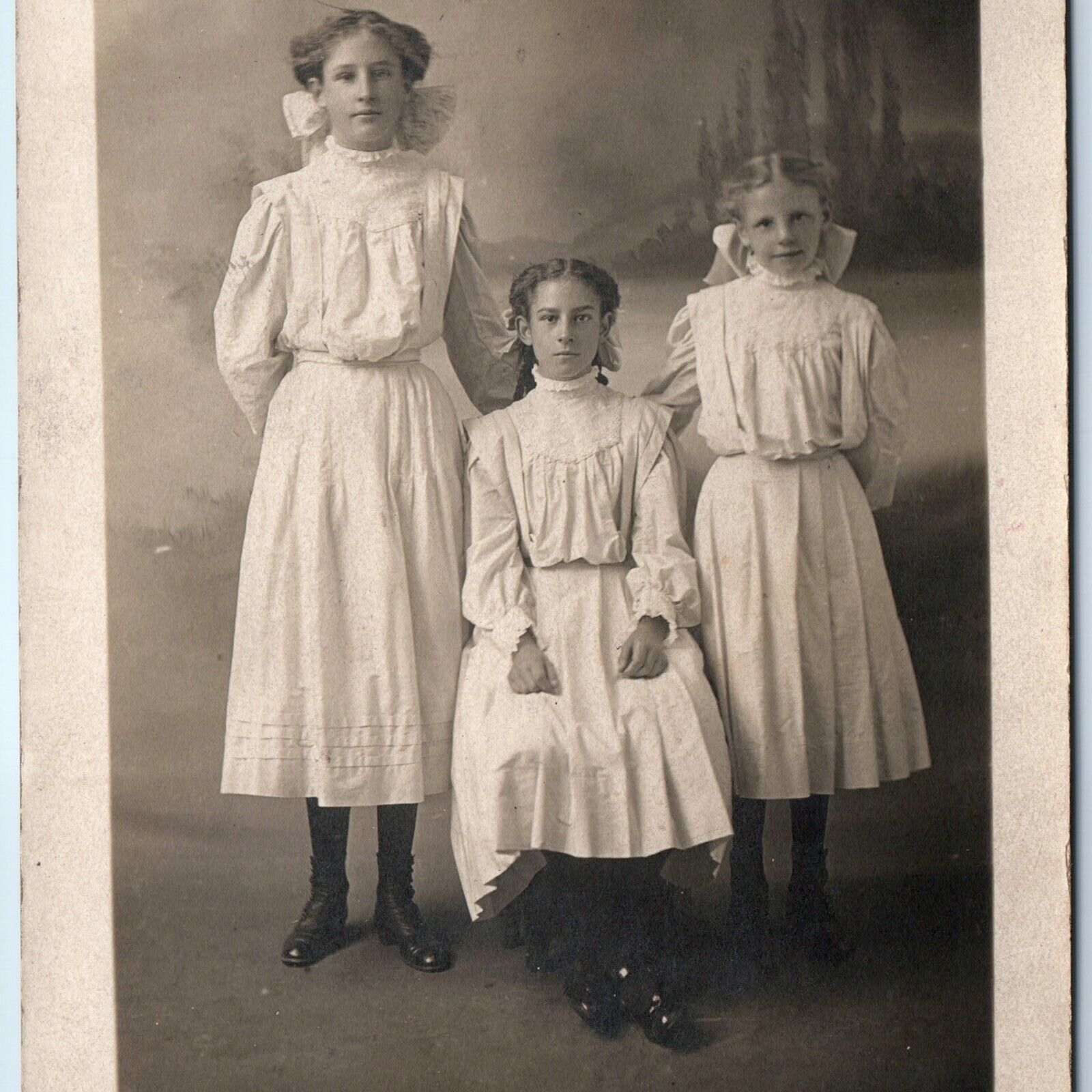 c1910s Chicago Cute Little Girls RPPC White Young Ladies Real Photo PC Smit A171
