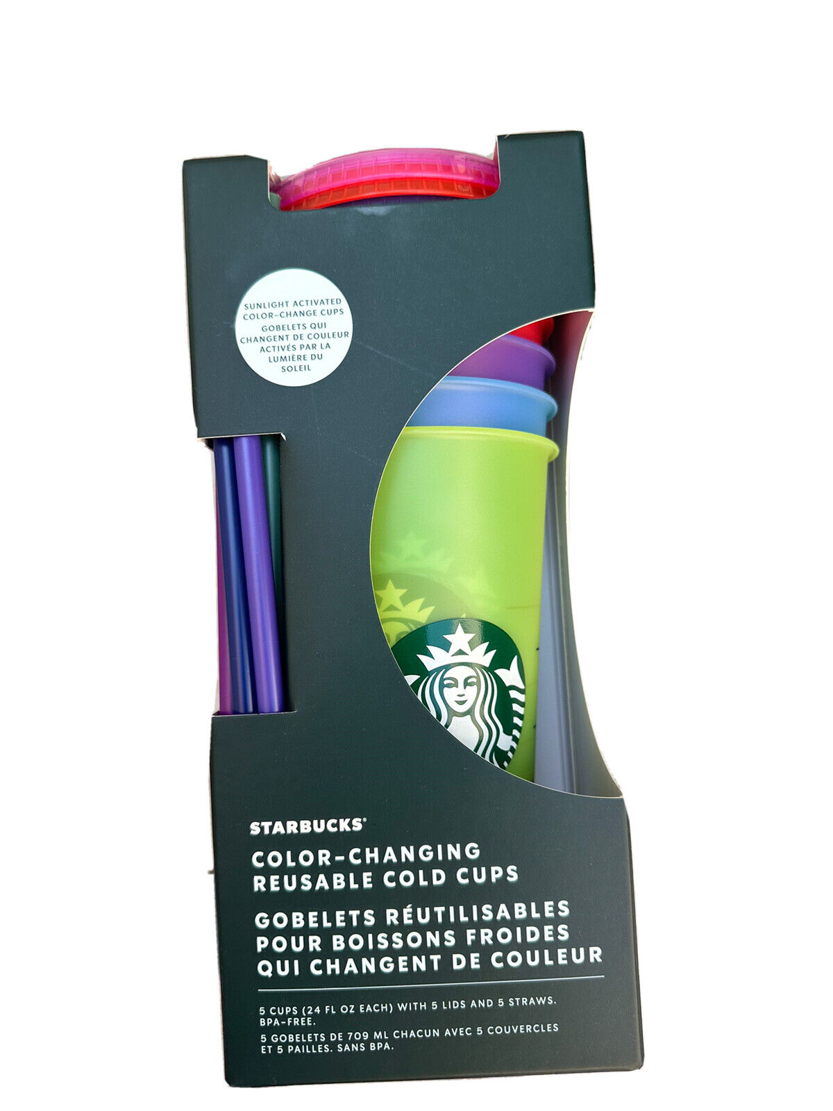 Starbucks All Year Reusable Cold Cups 5 Pack Color Changing w/ Lids and Straws