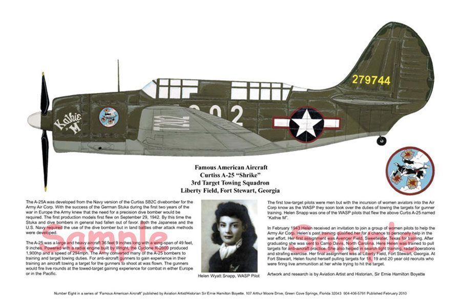 WASP Pilot, Helen Snapp, A-25, Aviation Art Prints, Ernie Boyette