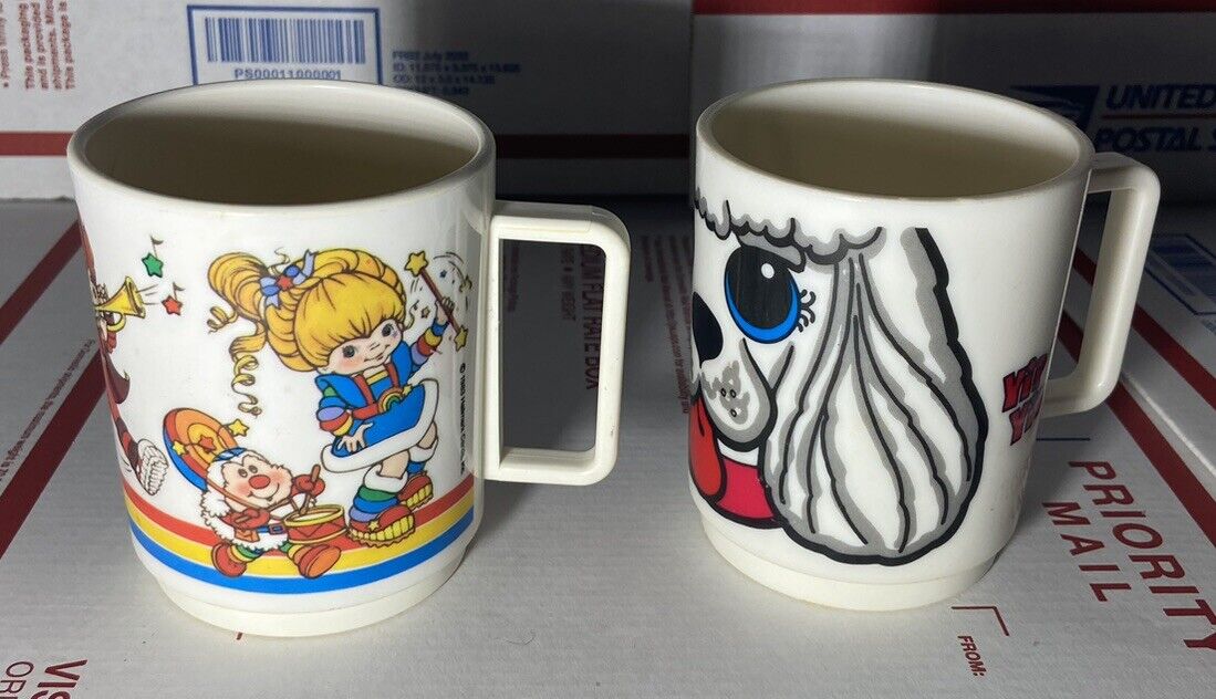 Lot of 2 Vintage Deka Plastic Cup 1983 Rainbow Brite Mug & Dalmatian Yip Yip