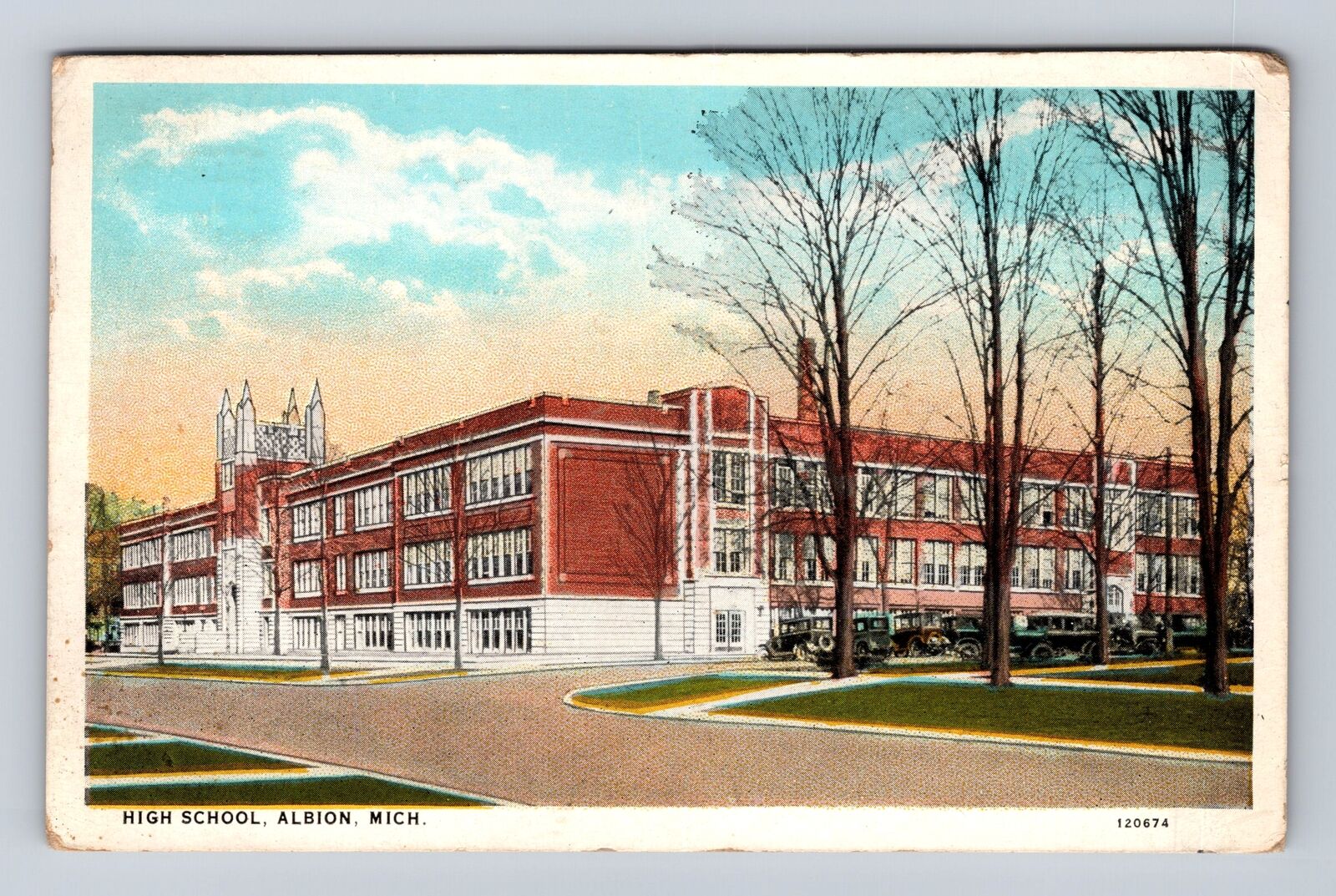 Albion MI-Michigan, High School, Antique, Vintage c1928 Souvenir Postcard