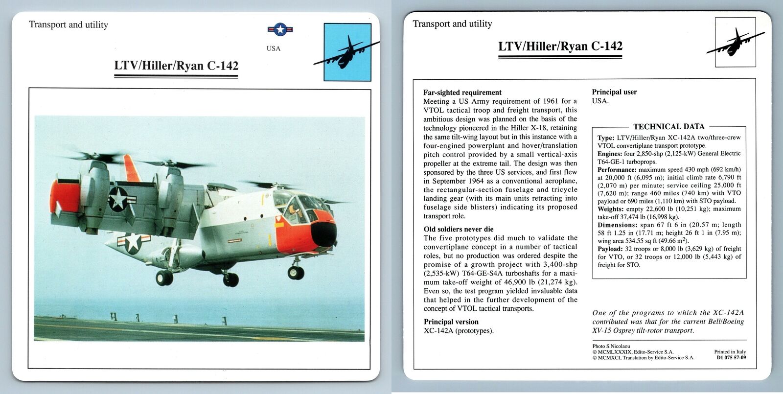 LTV/Hiller/Ryan C-142 - Transport - Warplanes Collectors Club Card
