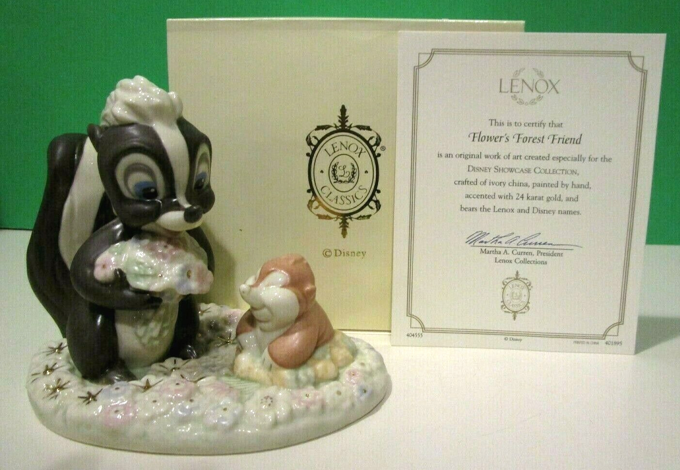LENOX Disney FLOWER\'S FOREST FRIEND Bambi Skunk sculpture -- NEW in BOX with COA
