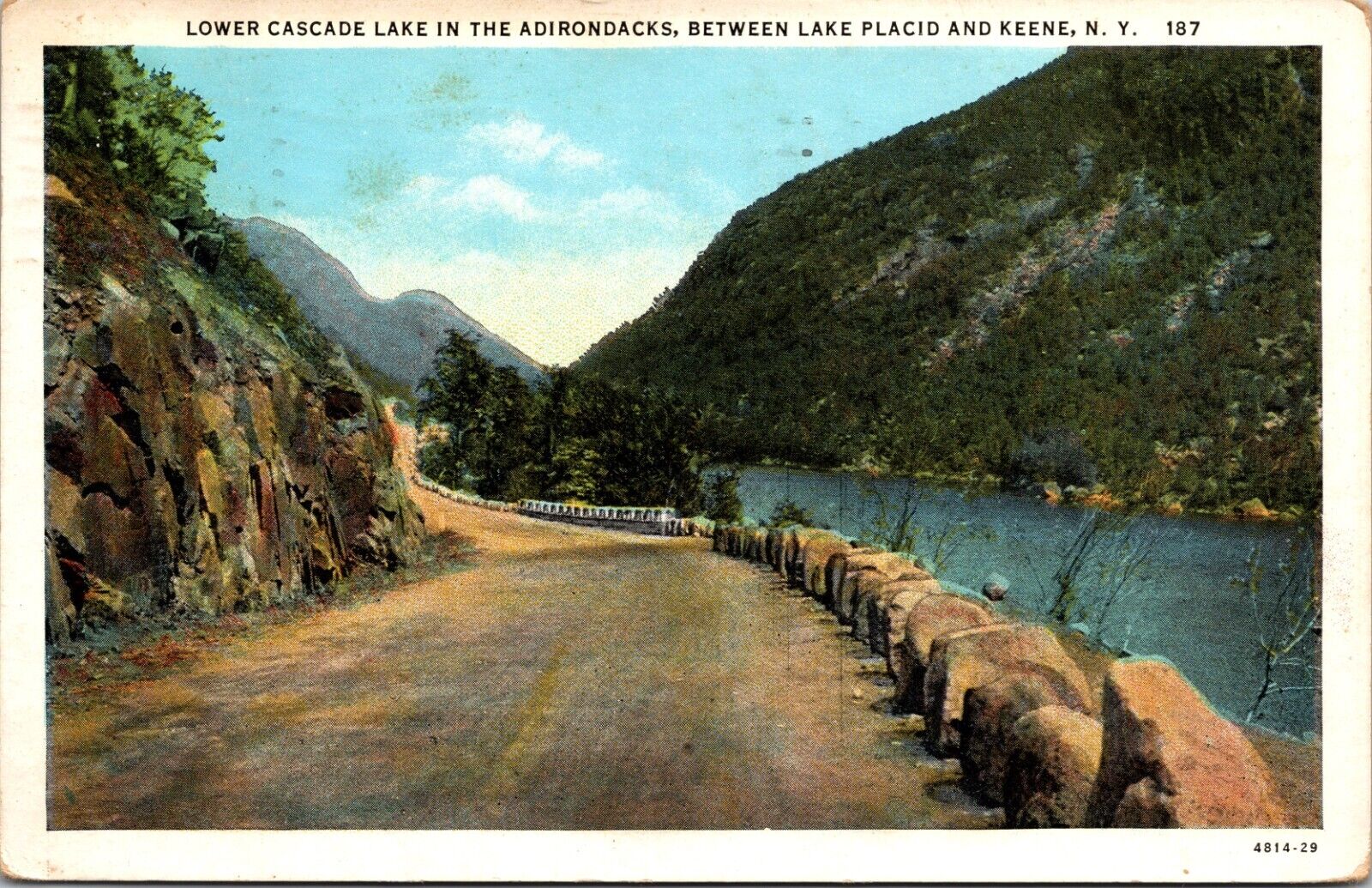 Postcard Lower Cascade Lake in the Adirondacks between Lake Place & Keene NY
