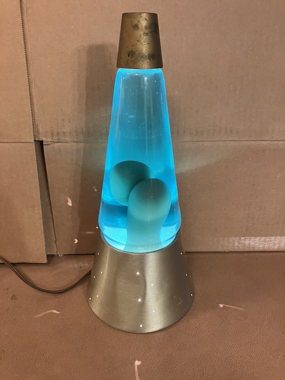 Vintage 1970s Lava Lite Lamp Green And Gold Starlight Base Tested Works 13.5
