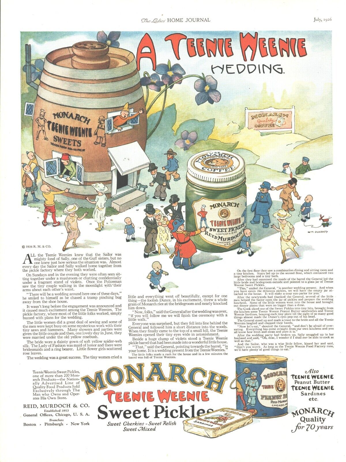 1926 Monarch Pickles Vintage Print Ad Teenie Weenie Comic Wedding Gherkins