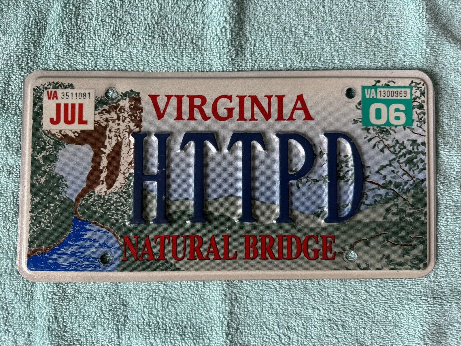 Rare Virginia Natural Bridge Specialty Vanity License Plate HTTPD