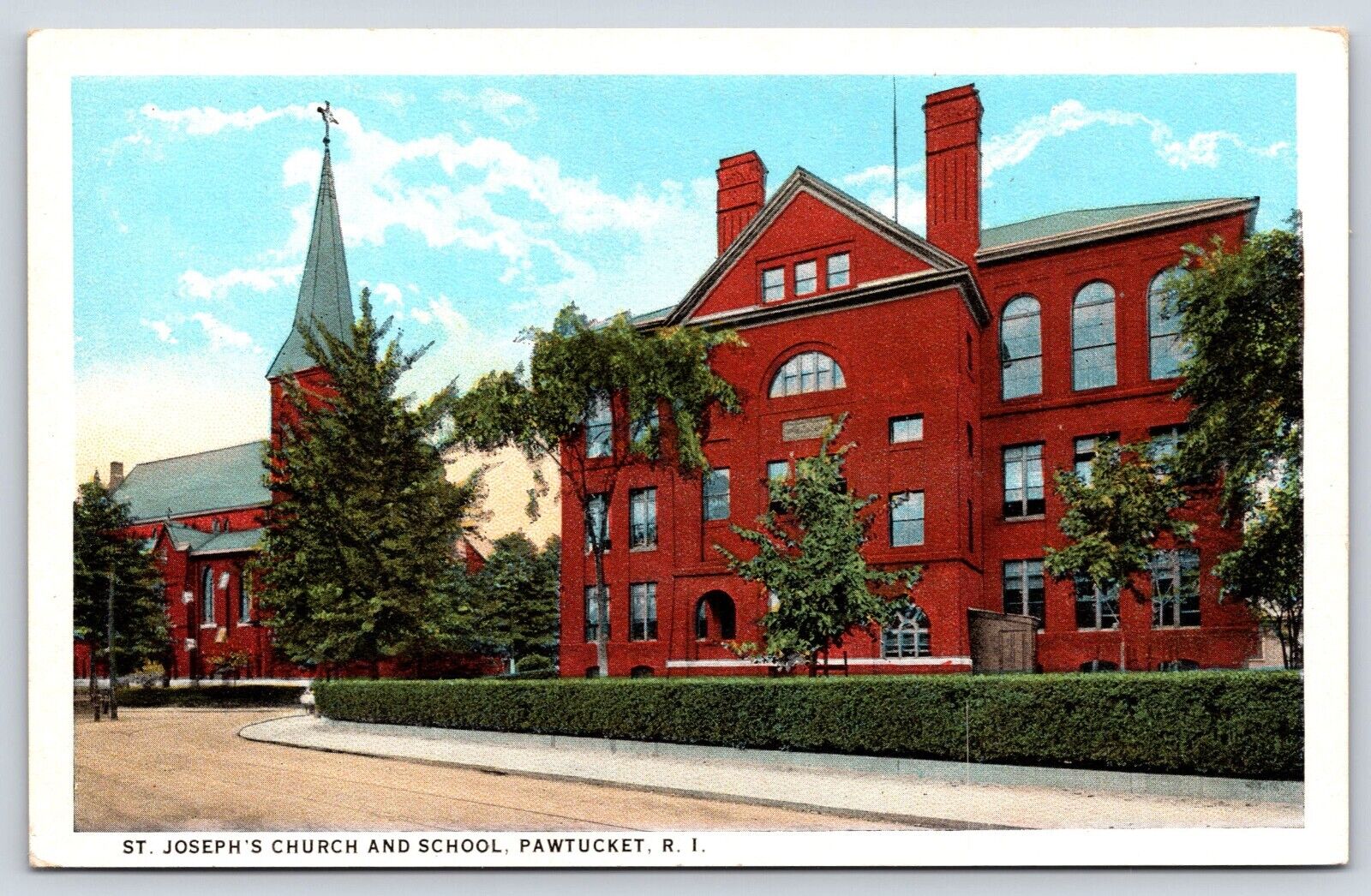 Rhode Island Pawtucket St. Joseph\'s Church and School Vintage Postcard