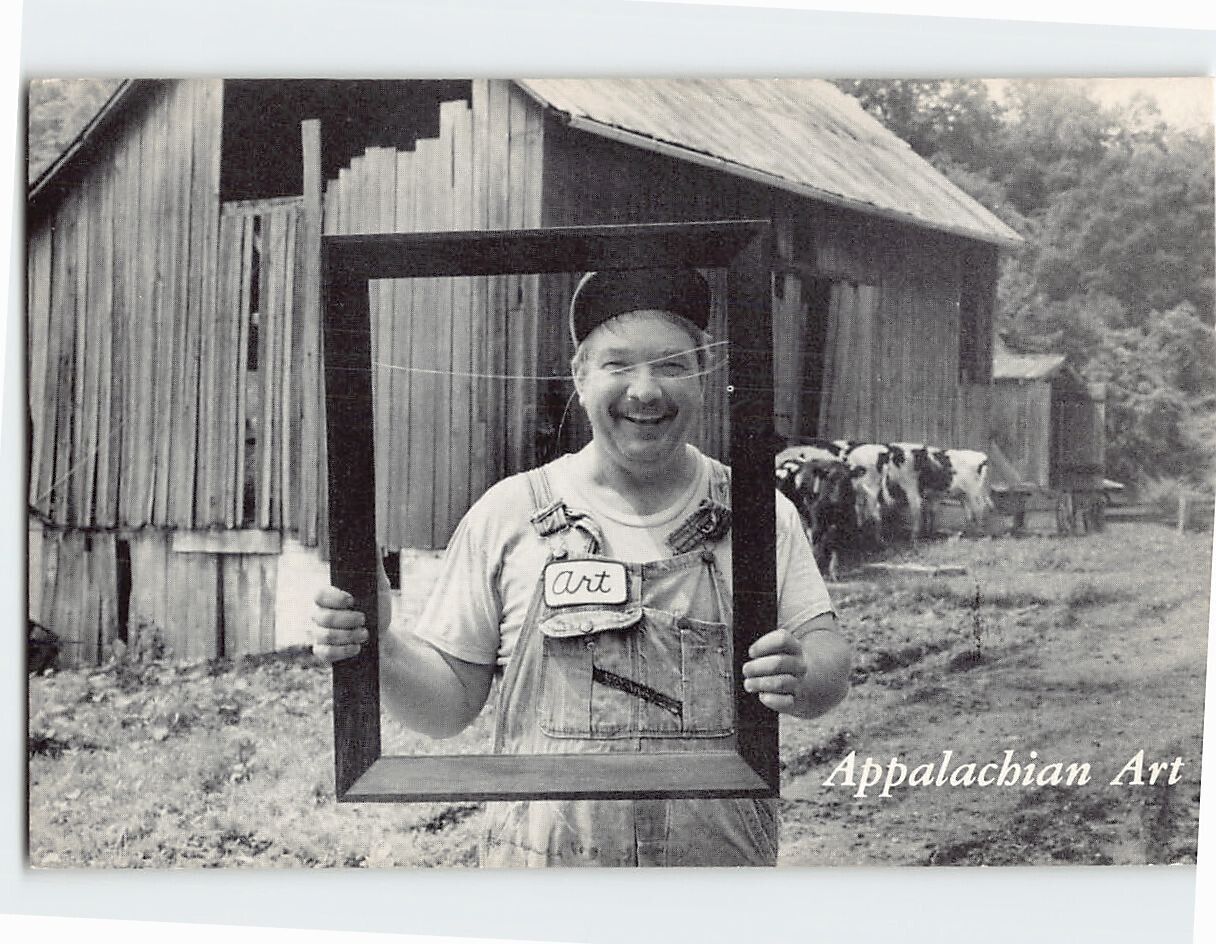 Postcard Vintage/Old Picture Appalachian Art Man in Frame