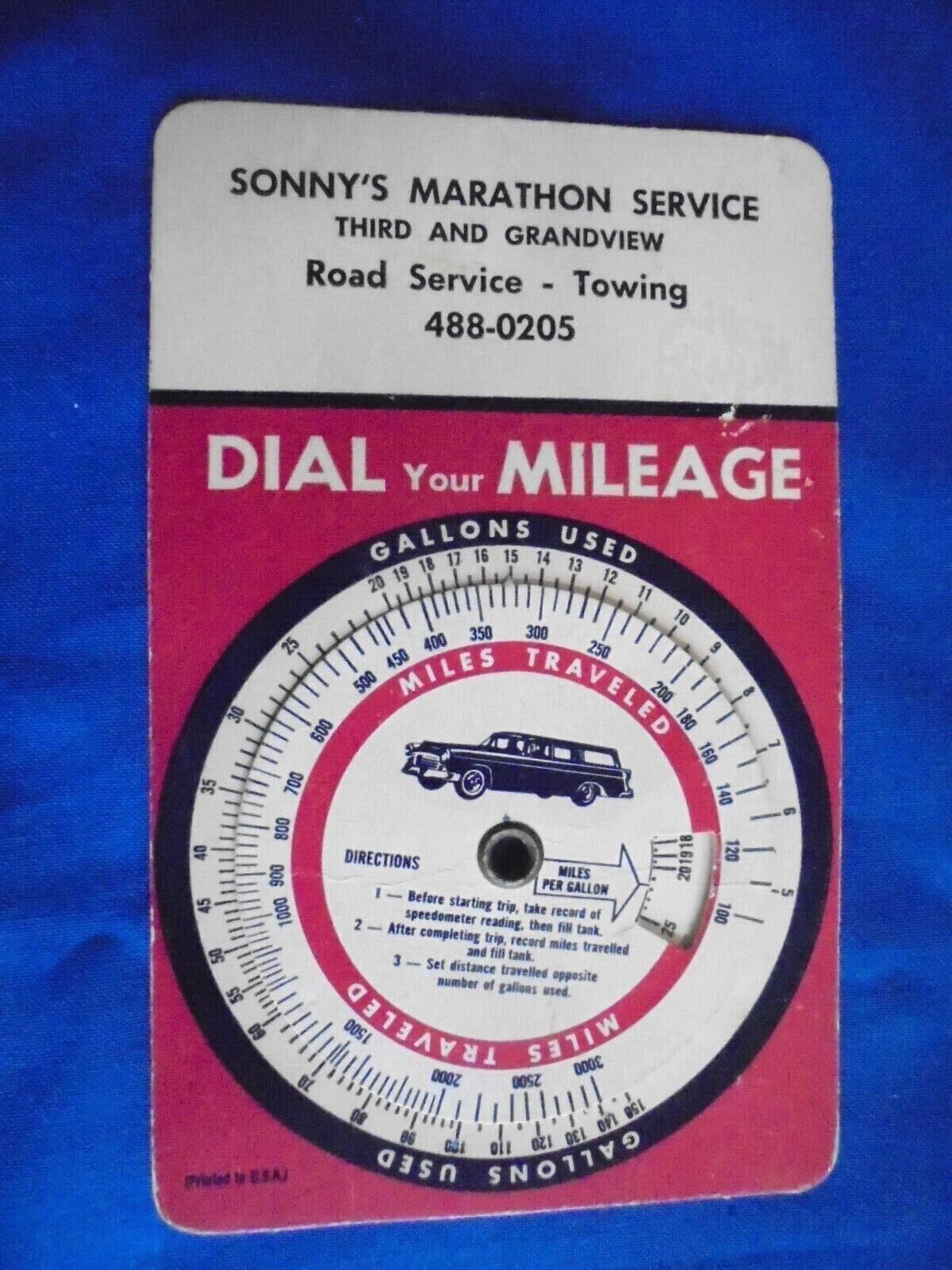 Vintage Sonny\'s Marathon Service Station Dial Your Milage Advertising Card
