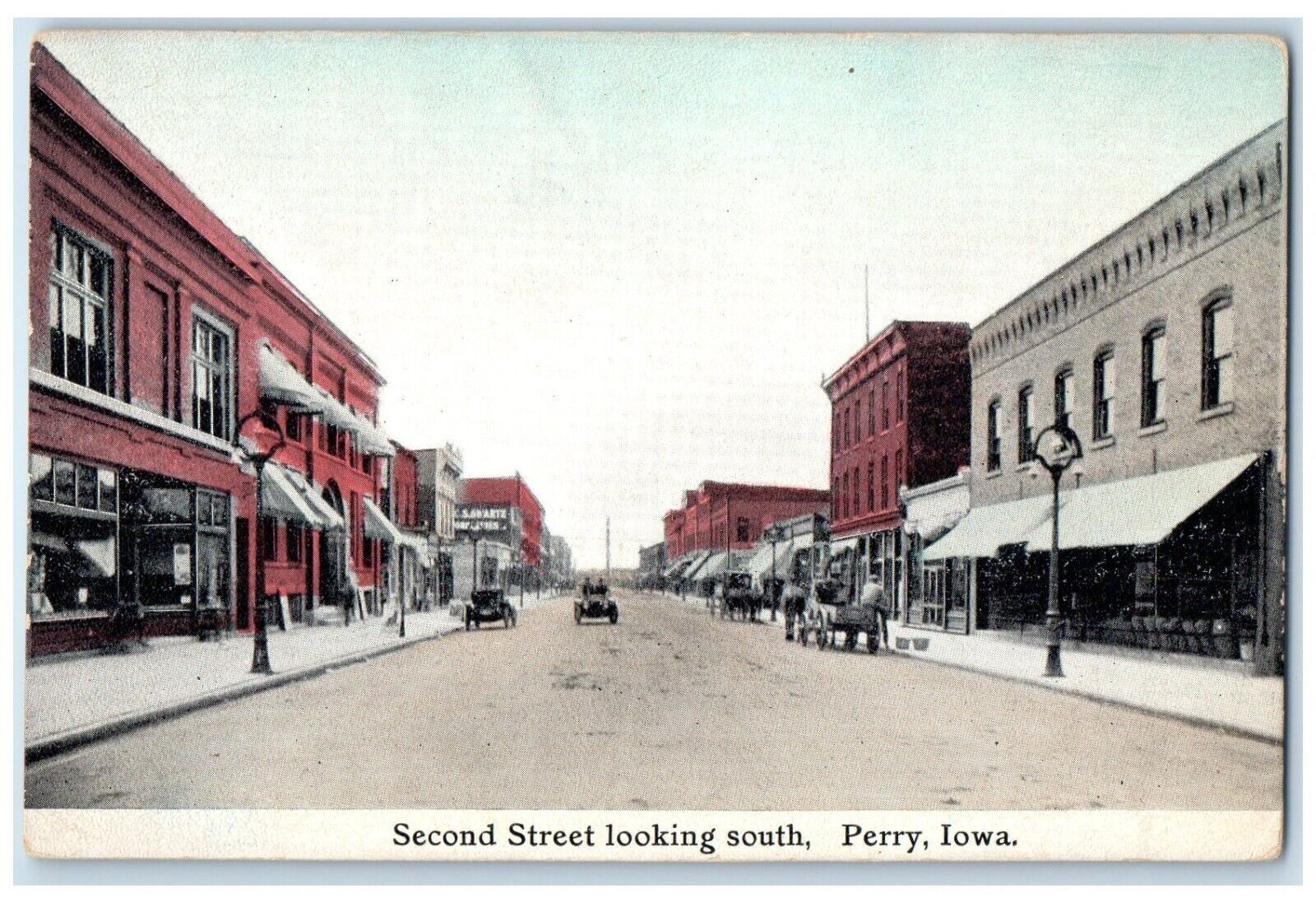 c1910 Second Street Looking South Exterior Classic Cars Perry Iowa IA Postcard