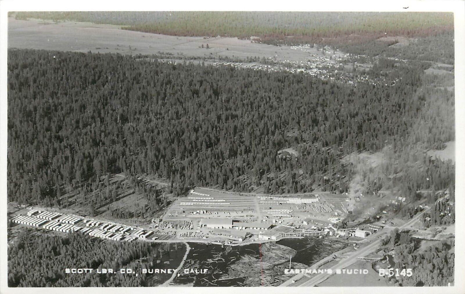 RPPC Postcard; Air View Scott Lumber Co. Burney CA Shasta Co. Eastman B-5145