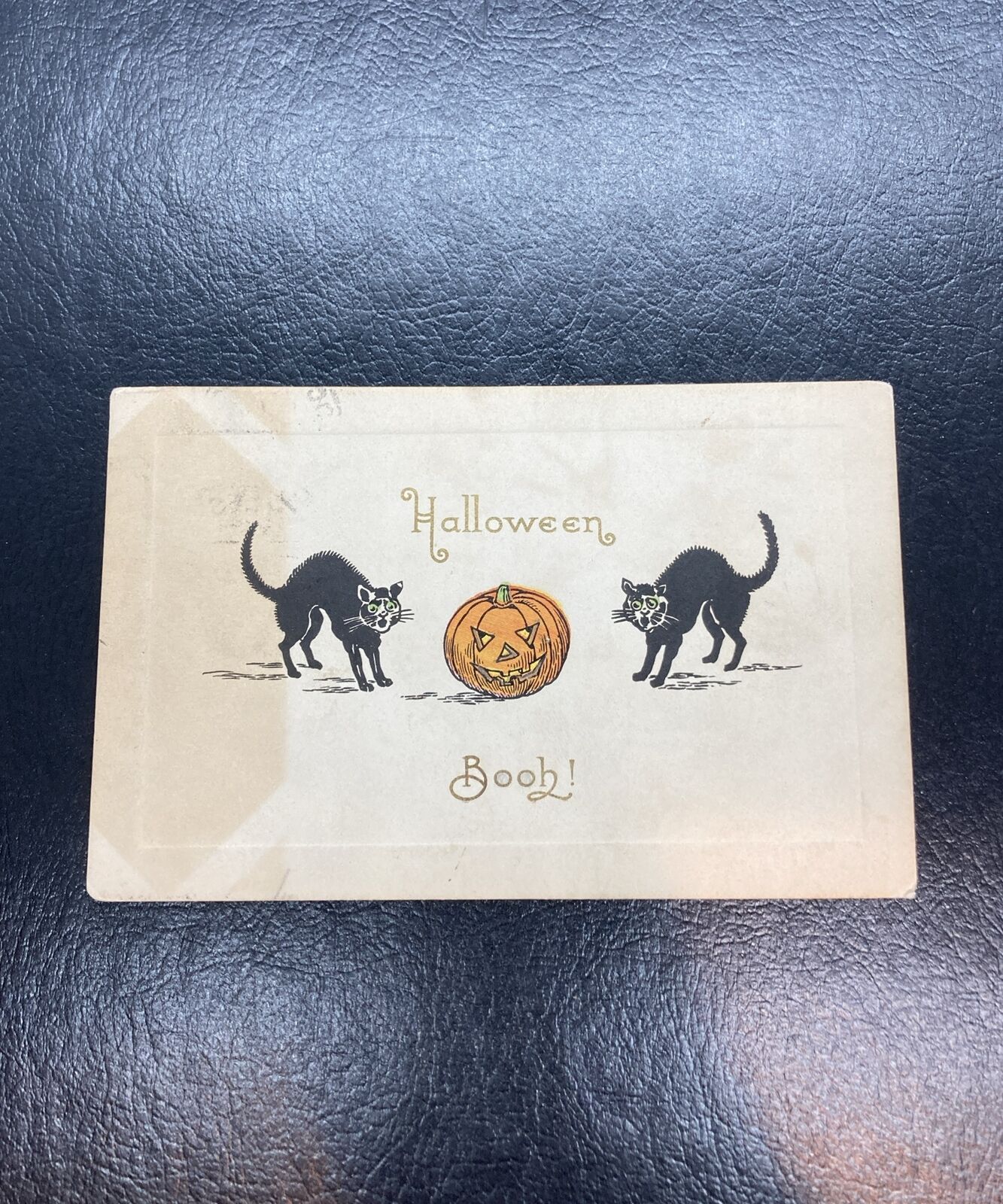 Halloween Booh Black Cats Gibson Postcard Posted 1911 Stained Damaged As Is