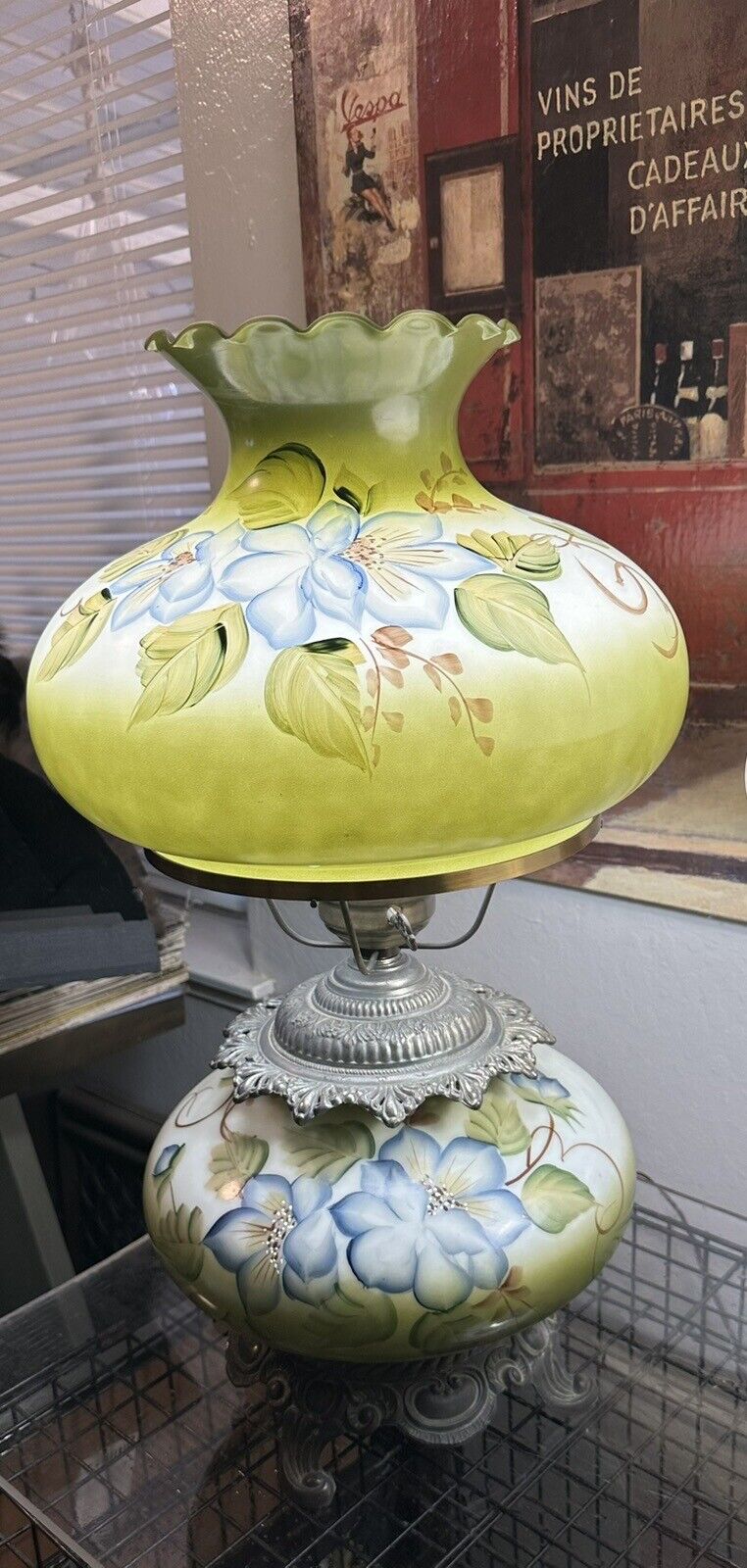 Vintage gone with the wind hurricane lamp, Gorgeous  hand painted