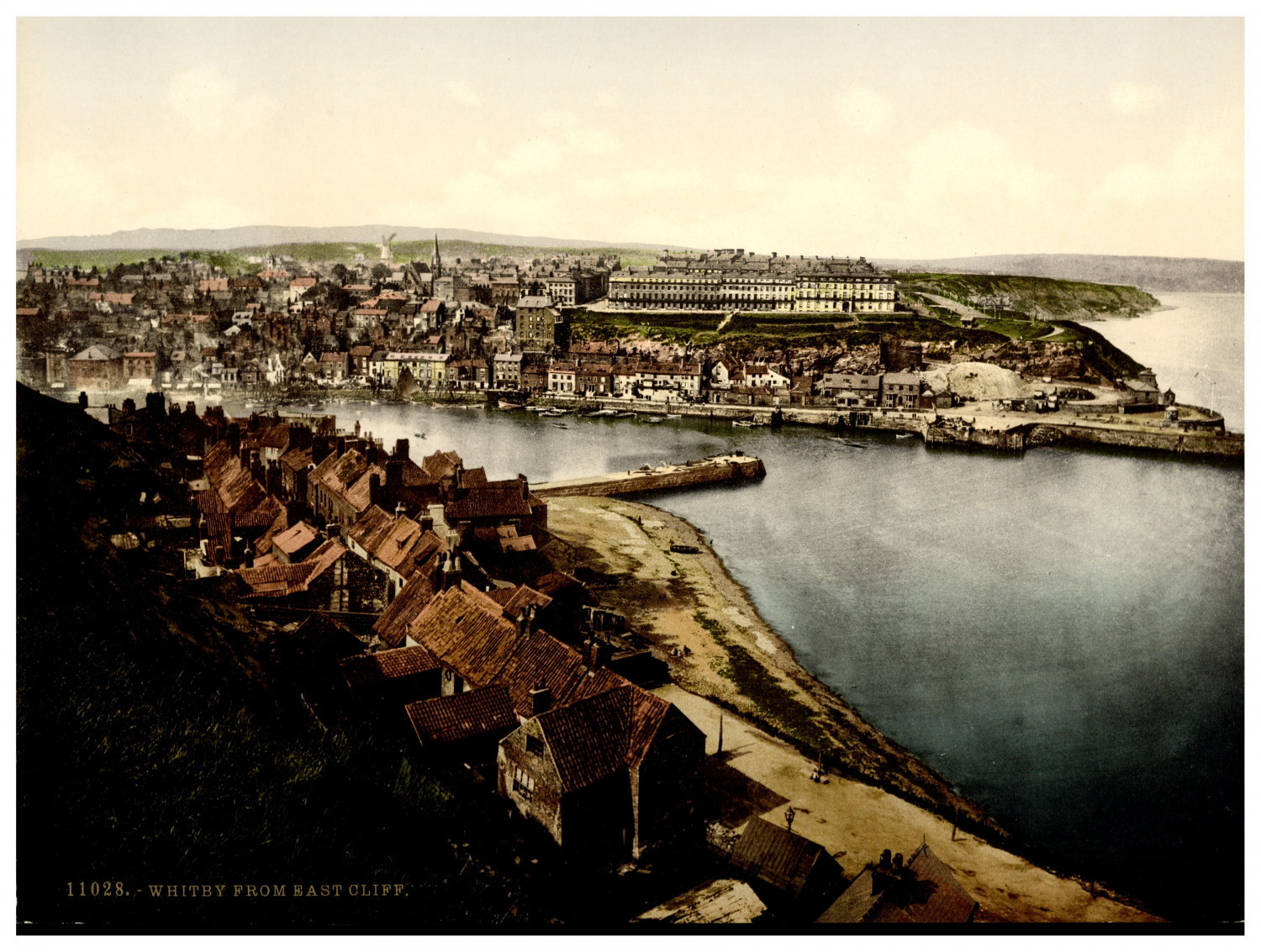 England. Yorkshire. Whitby, from East Cliff.  Vintage Photochrome by P.Z, Phot